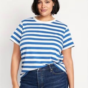 New! With Tags! Old Navy Blue and White Striped Everywear Crew Neck Shirt - 2X.